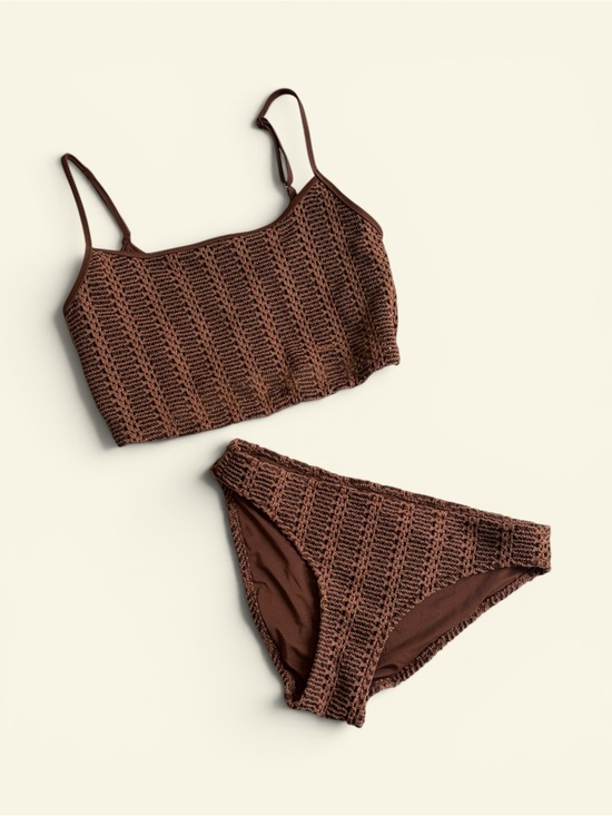 aerie Other - Aerie Cloudweave Crochet Longline Scoop Bikini Set Brown Medium Top Small Bottom